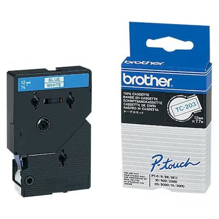 Brother TC-203 Laminált P-touch szalag (12mm) Blue on White - 7,7m