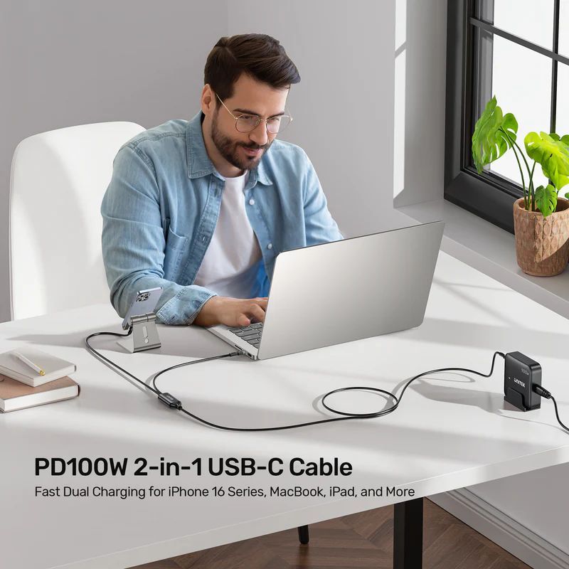 Unitek PD100W 2-in-1 USB-C Cable 1,8m Black Unitek PD100W 2-in-1 USB-C Cable 1,8m Black