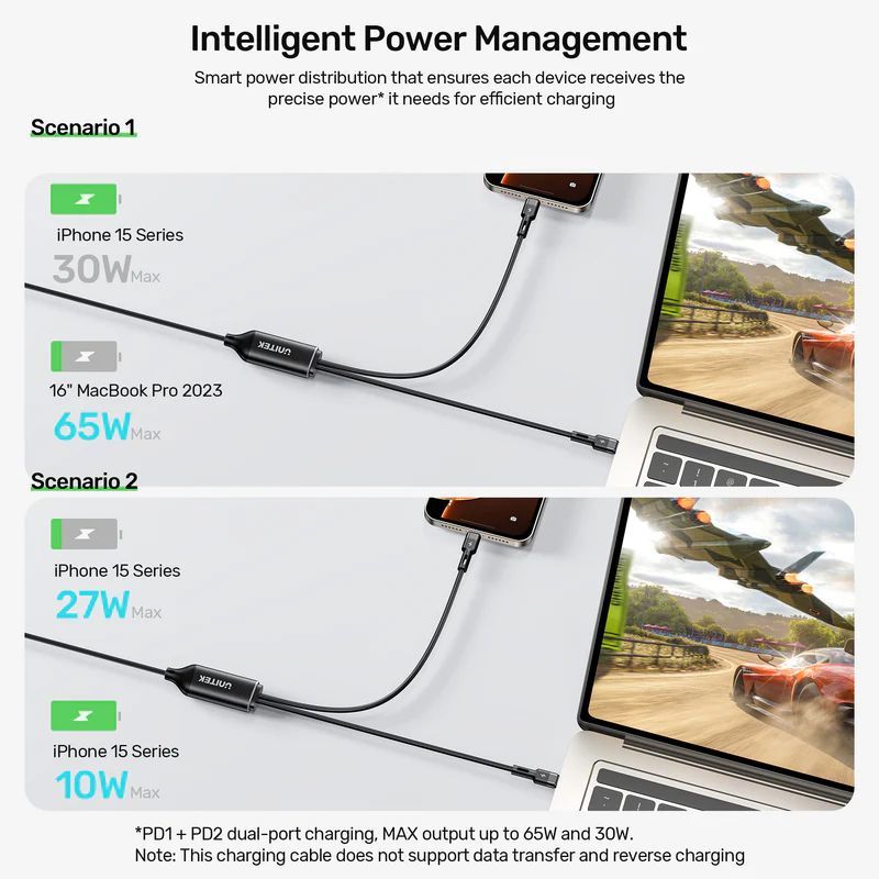 Unitek PD100W 2-in-1 USB-C Cable 1,8m Black Unitek PD100W 2-in-1 USB-C Cable 1,8m Black