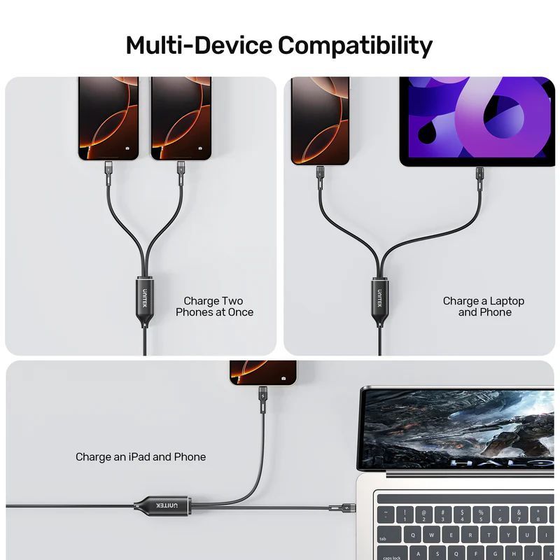 Unitek PD100W 2-in-1 USB-C Cable 1,8m Black Unitek PD100W 2-in-1 USB-C Cable 1,8m Black