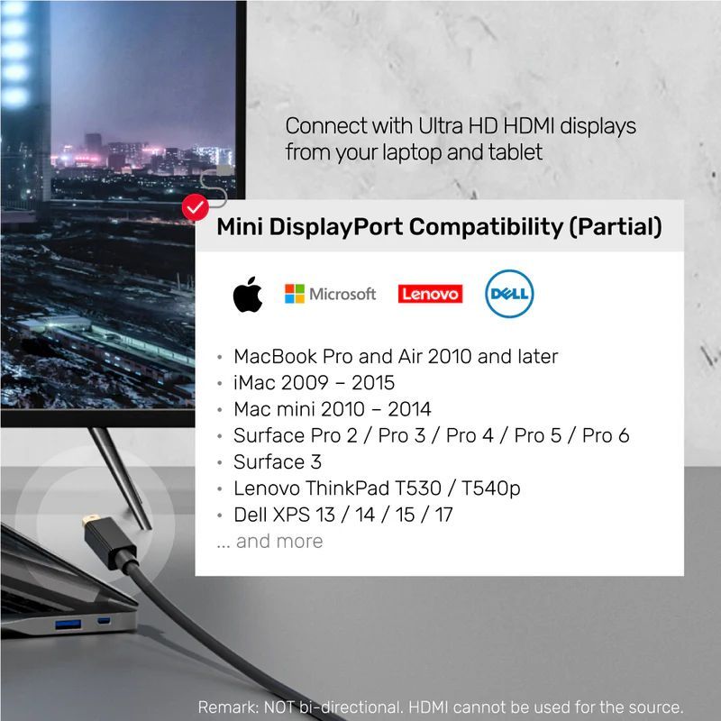 Unitek 4K 30Hz Mini DisplayPort to HDMI 1.4 Cable 2m Black Unitek 4K 30Hz Mini DisplayPort to HDMI 1.4 Cable 2m Black