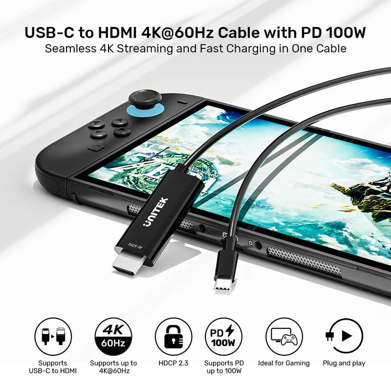 Unitek USB-C to HDMI 4K 60Hz Cable with PD 100W 2m Black Unitek USB-C to HDMI 4K 60Hz Cable with PD 100W 2m Black
