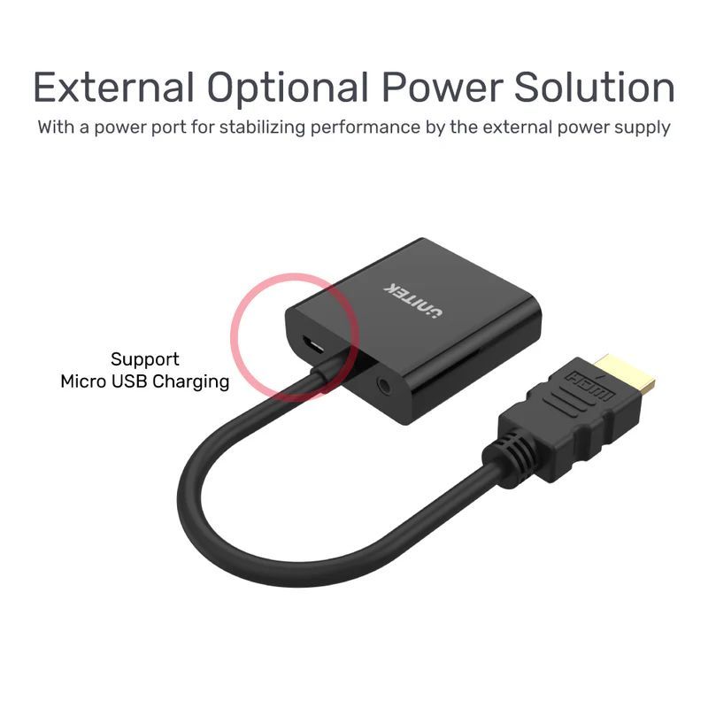 Unitek HDMI to VGA Adapter with 3.5mm for Stereo Audio Unitek HDMI to VGA Adapter with 3.5mm for Stereo Audio