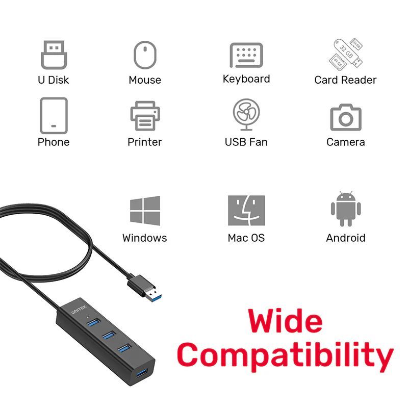 Unitek 4-in-1 USB-A 5Gbps Hub Black Unitek 4-in-1 USB-A 5Gbps Hub Black