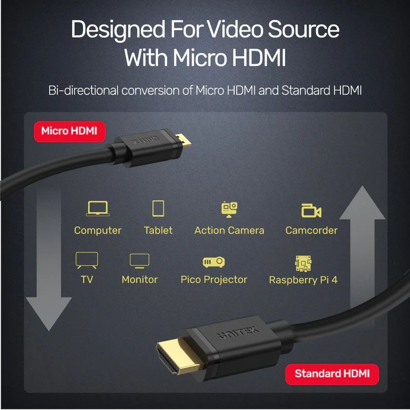Unitek Micro HDMI to HDMI 4K 60Hz High Speed Cable 2m Black Unitek Micro HDMI to HDMI 4K 60Hz High Speed Cable 2m Black
