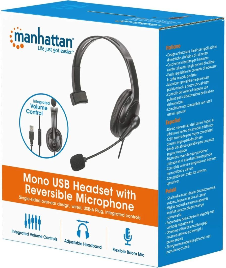 Manhattan Mono USB Headset Black Manhattan Mono USB Headset Black