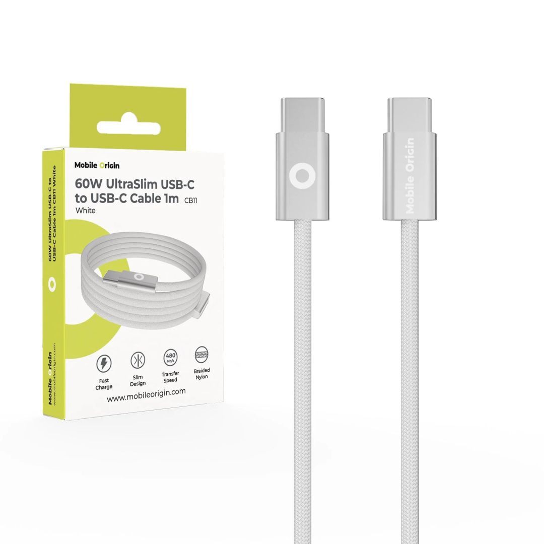 Mobile Origin CB11 60W UltraSlim USB-C to USB-C Cable 1m White Mobile Origin CB11 60W UltraSlim USB-C to USB-C Cable 1m White