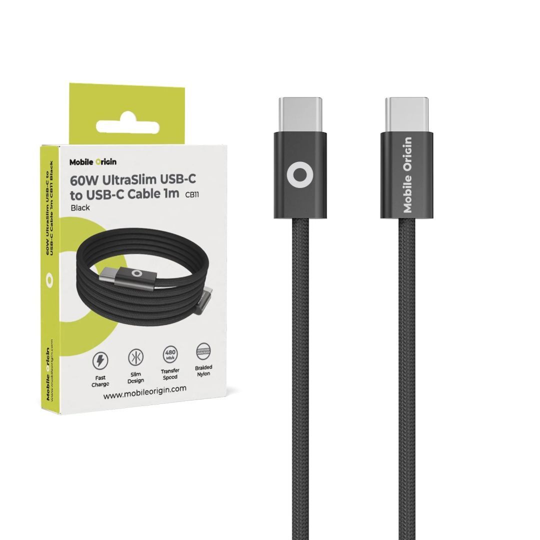 Mobile Origin CB11 60W UltraSlim USB-C to USB-C Cable 1m Black Mobile Origin CB11 60W UltraSlim USB-C to USB-C Cable 1m Black