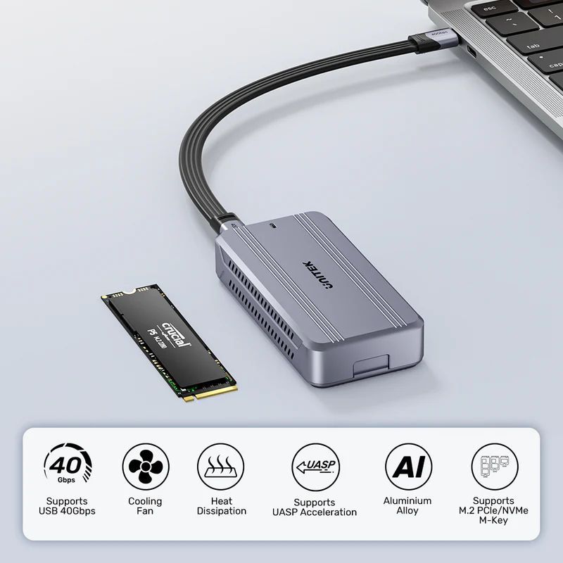 Unitek SolidForce Reefer TurboCool USB4 40Gbps M.2 SSD Enclosure with Cooling Fan Unitek SolidForce Reefer TurboCool USB4 40Gbps M.2 SSD Enclosure with Cooling Fan