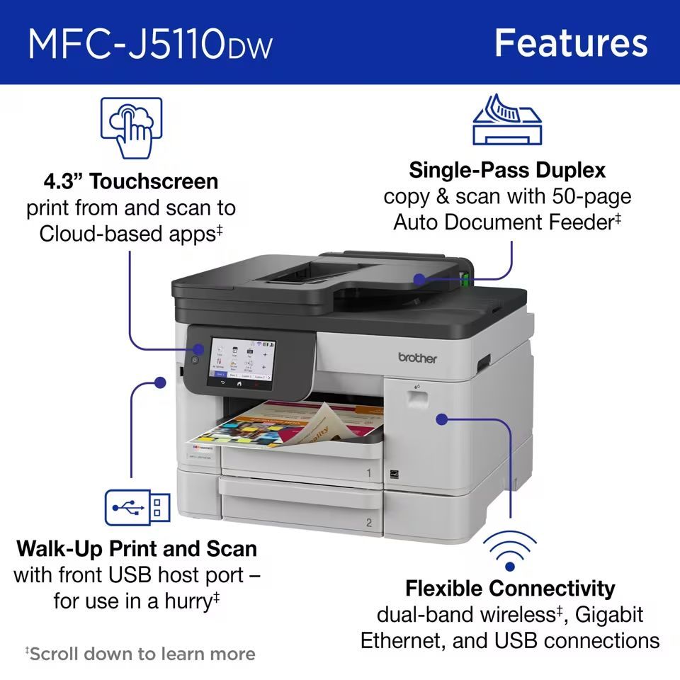 Brother MFC-J5110DWwireless tintasugaras nyomtató/másoló/síkágyas scanner/fax Brother MFC-J5110DWwireless tintasugaras nyomtató/másoló/síkágyas scanner/fax