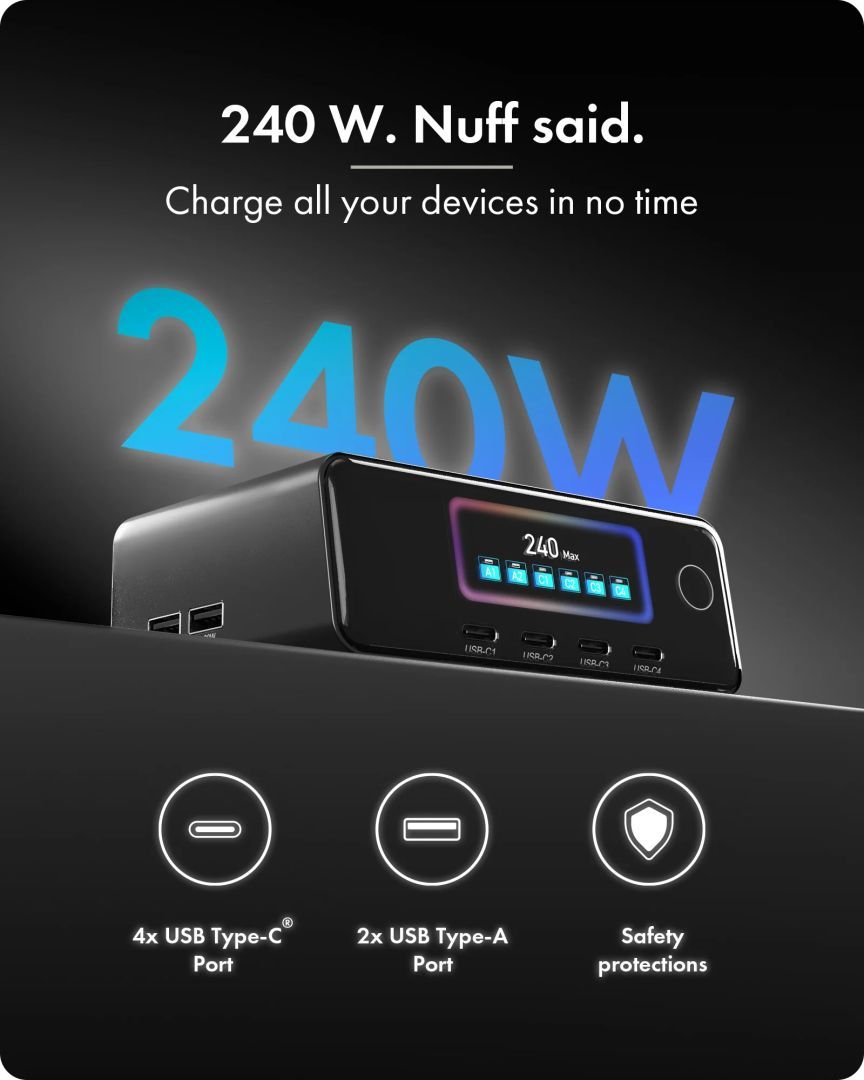 Raidsonic IcyBox GaN Charging Station with LCD-TFT display and up to 240 W Raidsonic IcyBox GaN Charging Station with LCD-TFT display and up to 240 W