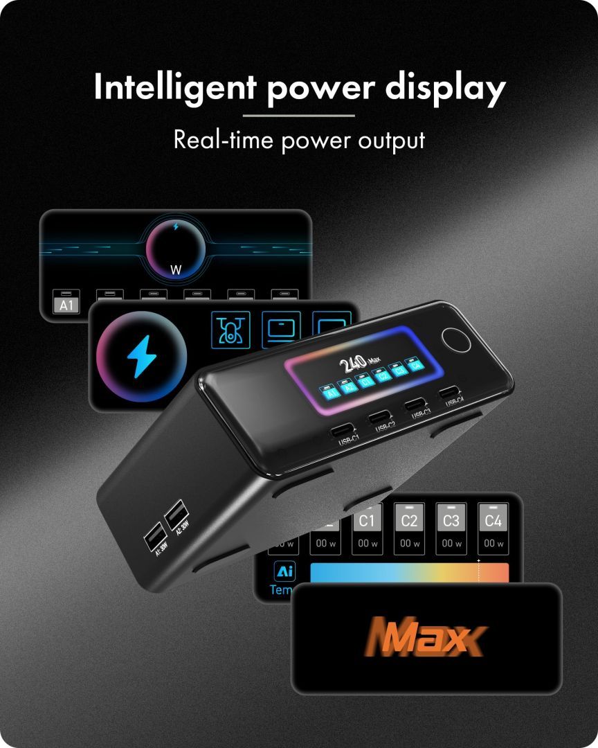 Raidsonic IcyBox GaN Charging Station with LCD-TFT display and up to 240 W Raidsonic IcyBox GaN Charging Station with LCD-TFT display and up to 240 W