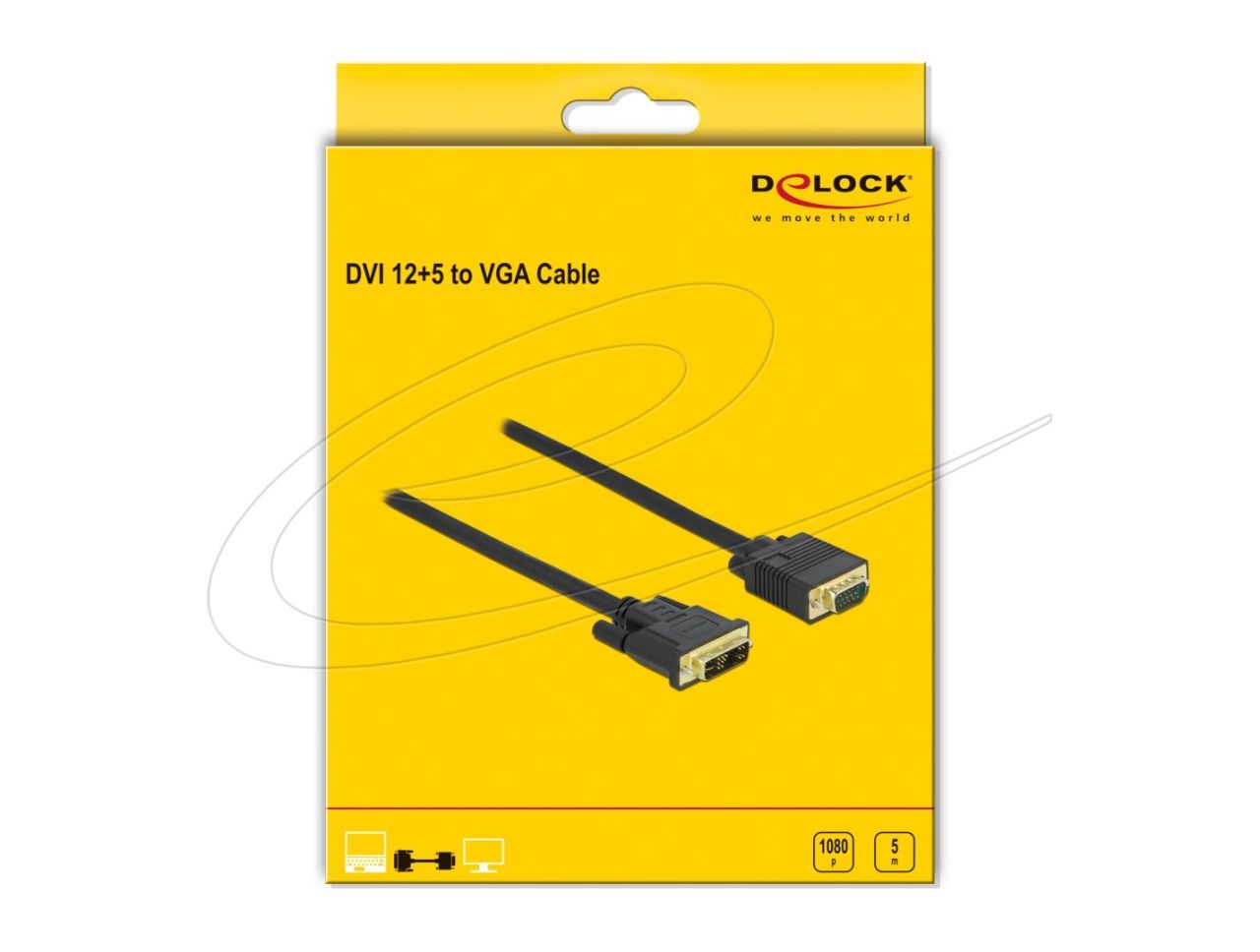 DeLock DVI 12+5 male to VGA male cable 5m Black DeLock DVI 12+5 male to VGA male cable 5m Black