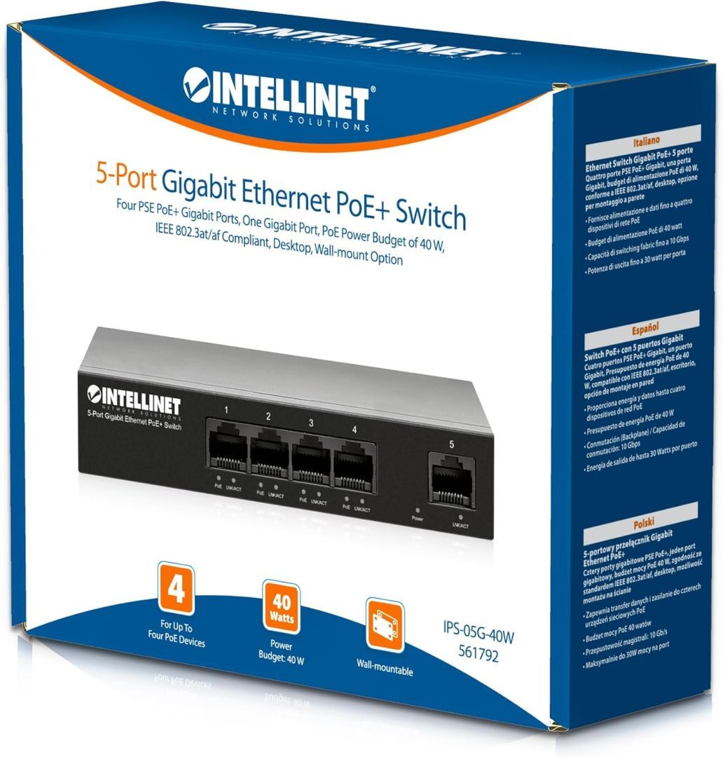 Intellinet 5-Port PoE Switch Black Intellinet 5-Port PoE Switch Black
