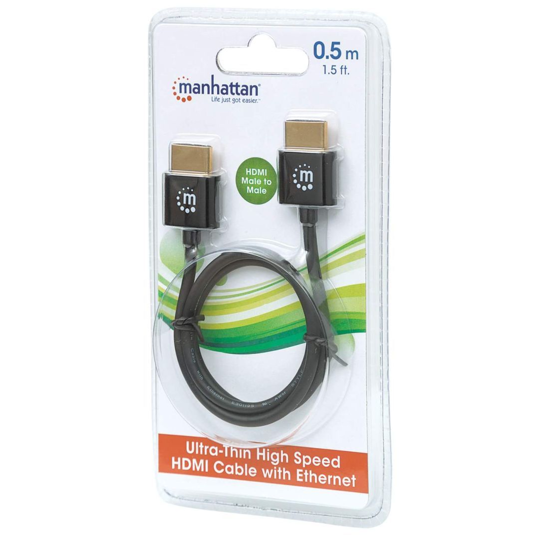 Manhattan Super-slim High Speed HDMI with Ethernet 4K60Hz cable 0,5m Black
