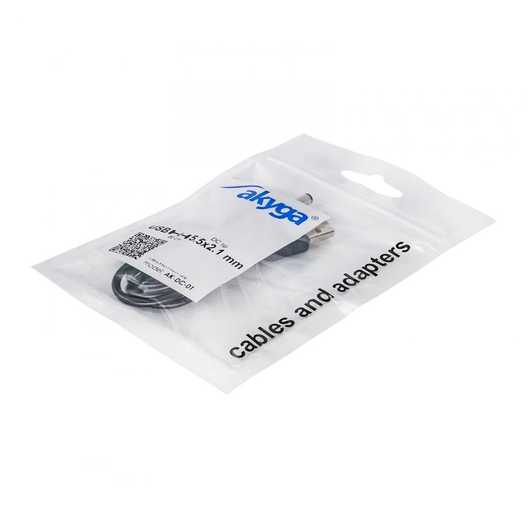 Akyga AK-DC-01 USB-A / DC 5,5 x 2,1mm cable 0,8m Black Akyga AK-DC-01 USB-A / DC 5,5 x 2,1mm cable 0,8m Black