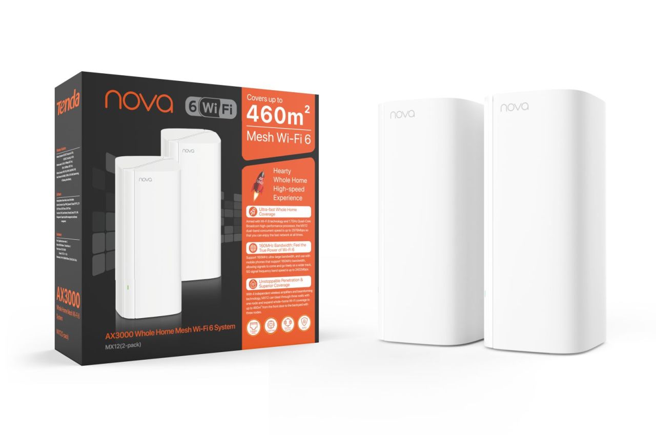 Tenda MX12 AX3000 Whole Home Mesh Wi-Fi 6 System (2-Pack)