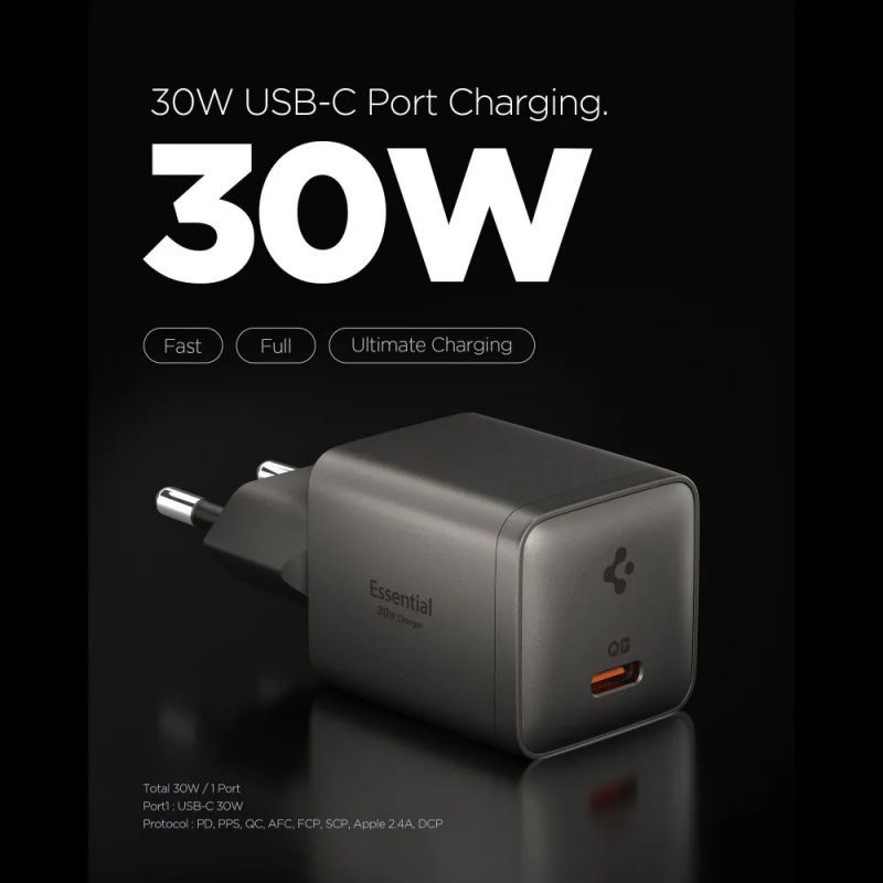 Spigen ArcStation Essential 30W Wall Charger Gunmetal Spigen ArcStation Essential 30W Wall Charger Gunmetal