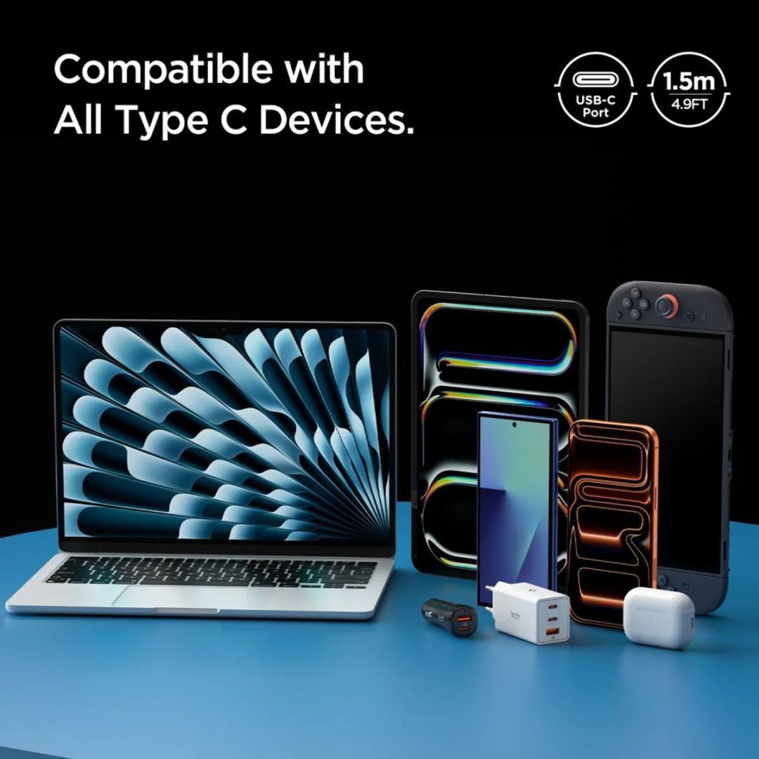 Spigen Essential USB-C to USB-C 60W Cable 1,5m Gunmetal Spigen Essential USB-C to USB-C 60W Cable 1,5m Gunmetal