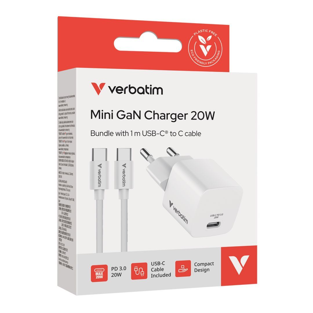 Verbatim Mini GaN Charger 20W with Cable 1m White Verbatim Mini GaN Charger 20W with Cable 1m White