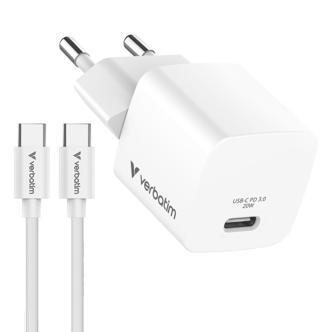 Verbatim Mini GaN Charger 20W with Cable 1m White Verbatim Mini GaN Charger 20W with Cable 1m White