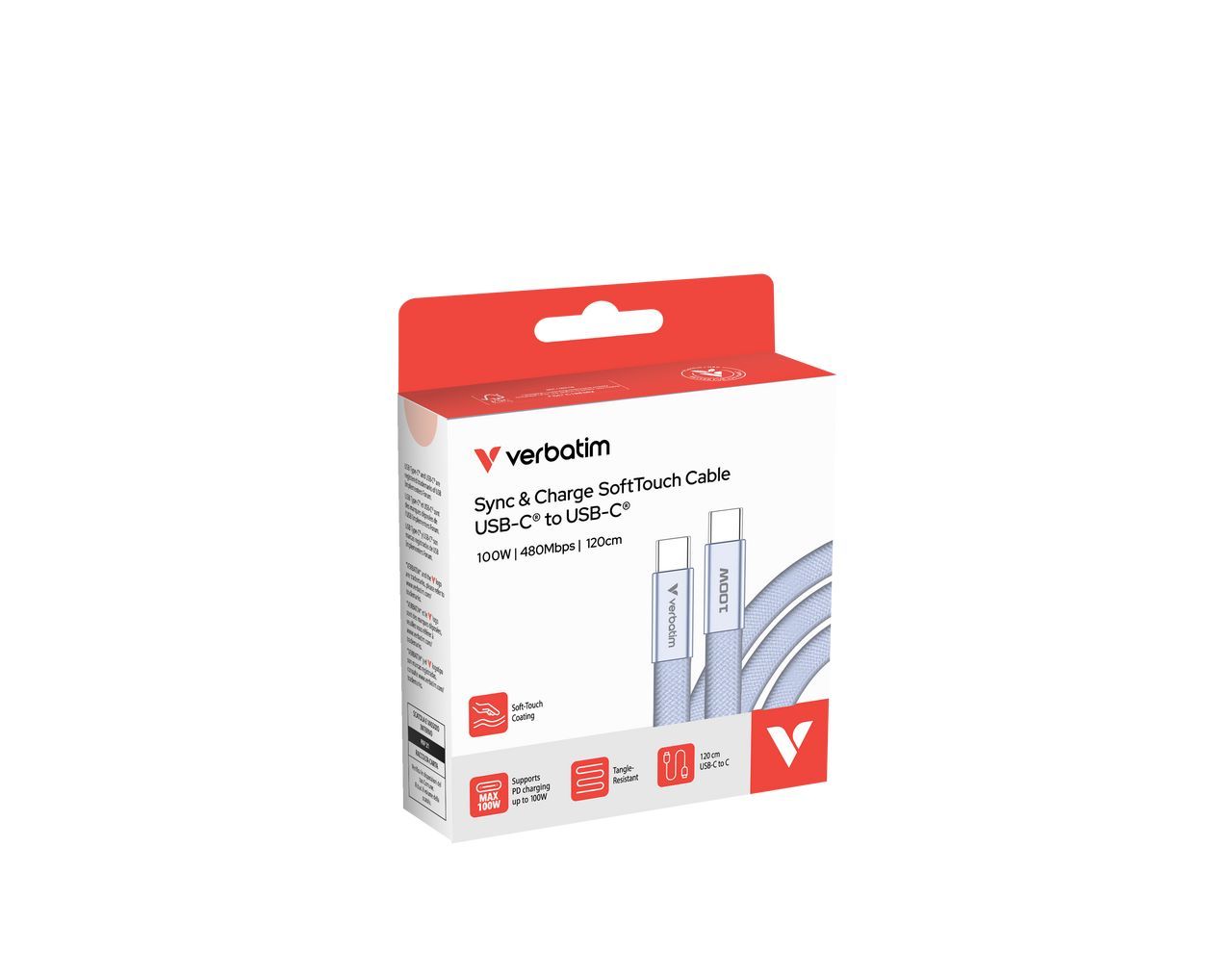 Verbatim Sync & Charge SoftTouch USB-C to USB-C 100W cable 1,2m Purple