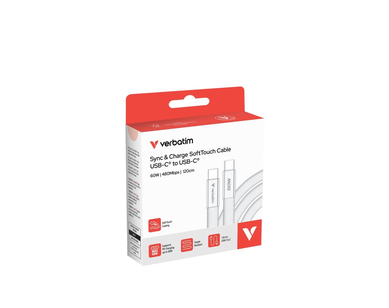 Verbatim Sync & Charge SoftTouch USB-C to USB-C 60W cable 1,2m White