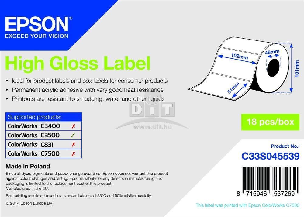 Epson S045539 High Gloss címkeszalag 102mm x 51mm 610pcs