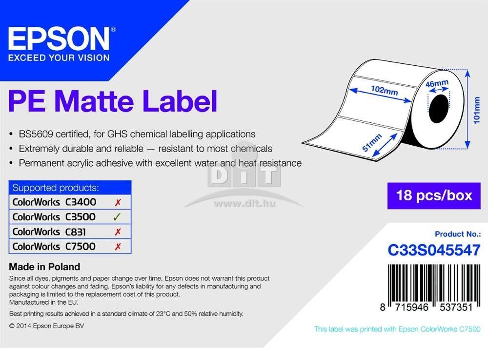 Epson S045547 Matt címkeszalag 102mm x 51mm 535pcs
