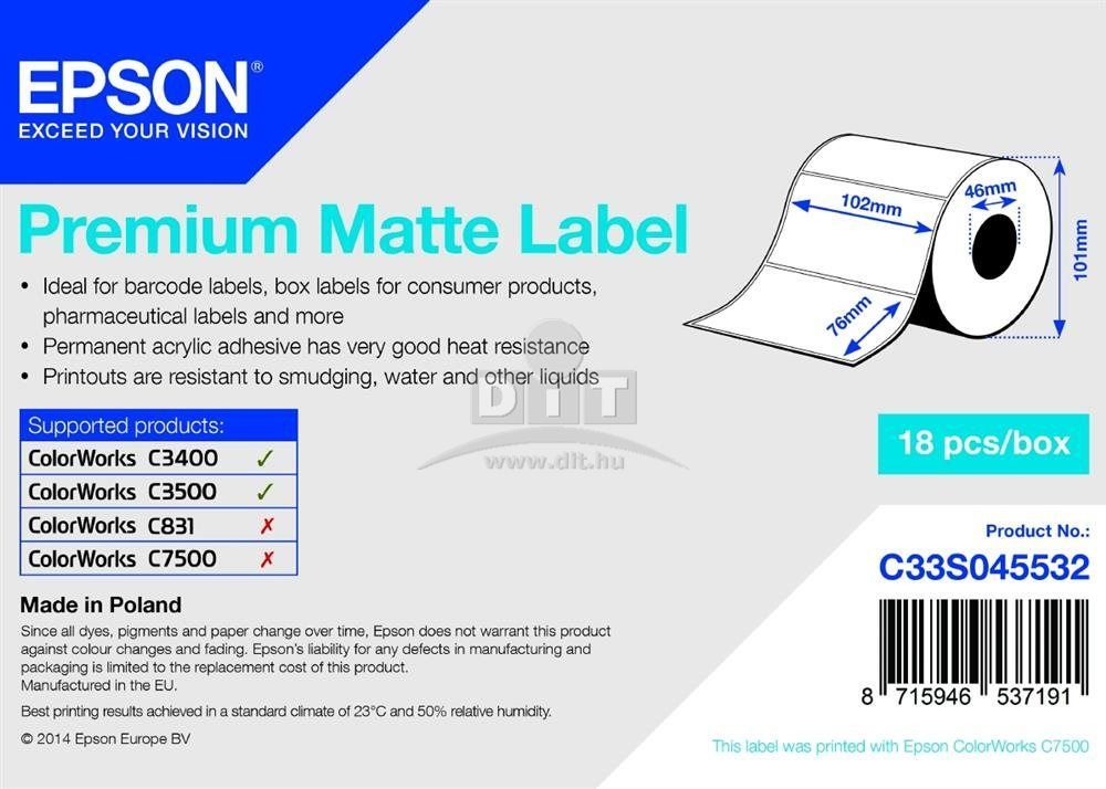 Epson S045532 Premium Matt címkeszalag 102mm x 76mm 440pcs