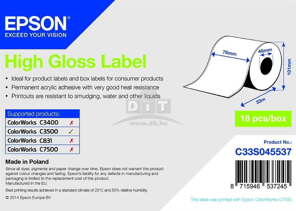 Epson S045537 High Gloss címkeszalag 180mm x 76mm 33m