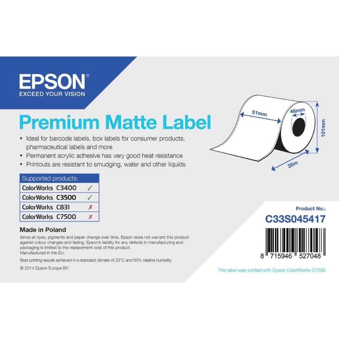 Epson C33S045417 Premium Matt címkeszalag 51mm x 35m White