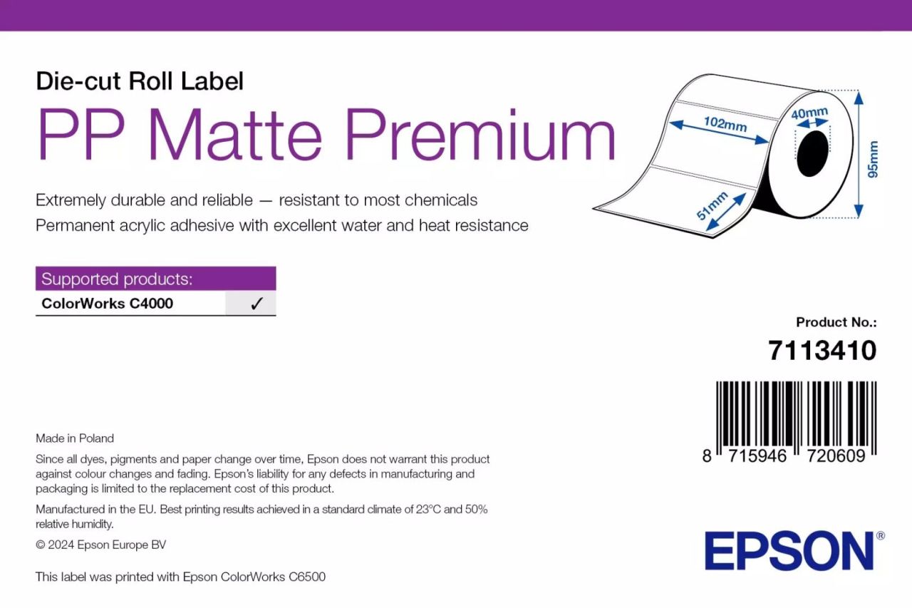 Epson PP Matte Label Premium címkeszalag 102mm x 51mm 535 Labels