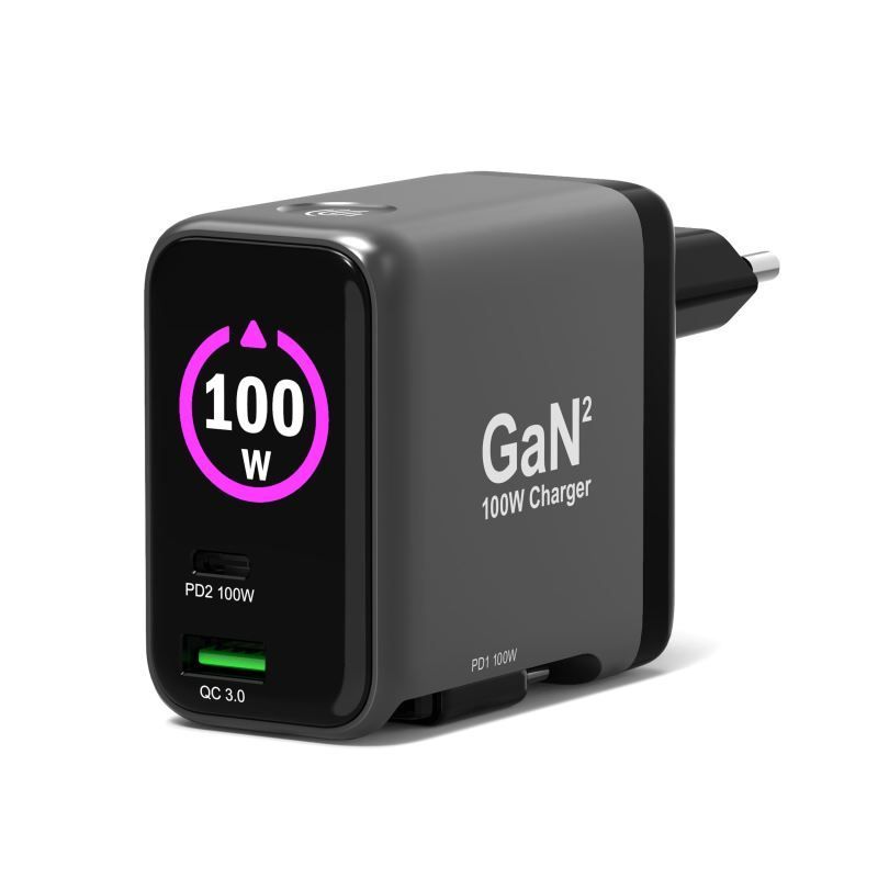 Port Designs GaN2 PD 100W Wall Charger with 70cm USB-C cable Black Port Designs GaN2 PD 100W Wall Charger with 70cm USB-C cable Black