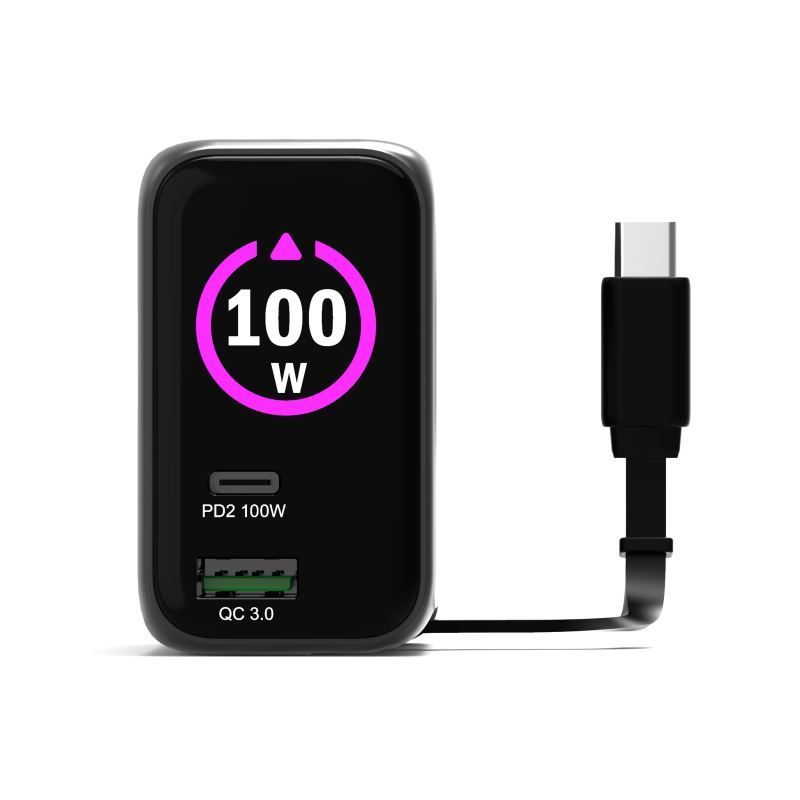 Port Designs GaN2 PD 100W Wall Charger with 70cm USB-C cable Black Port Designs GaN2 PD 100W Wall Charger with 70cm USB-C cable Black