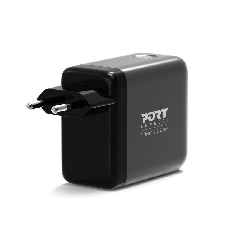 Port Designs GaN2 PD 100W Wall Charger with 70cm USB-C cable Black Port Designs GaN2 PD 100W Wall Charger with 70cm USB-C cable Black