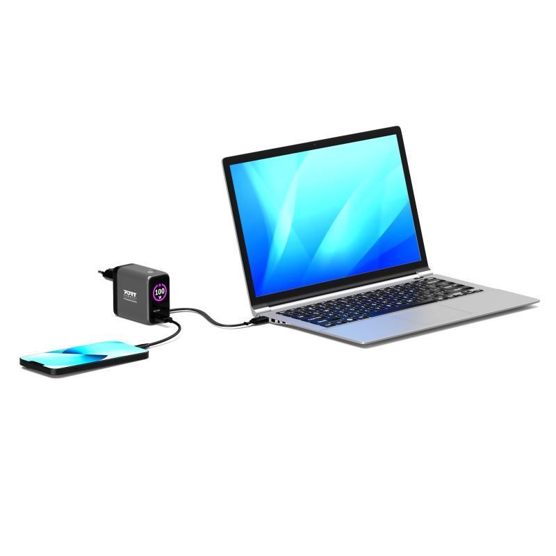 Port Designs GaN2 PD 100W Wall Charger with 70cm USB-C cable Black Port Designs GaN2 PD 100W Wall Charger with 70cm USB-C cable Black