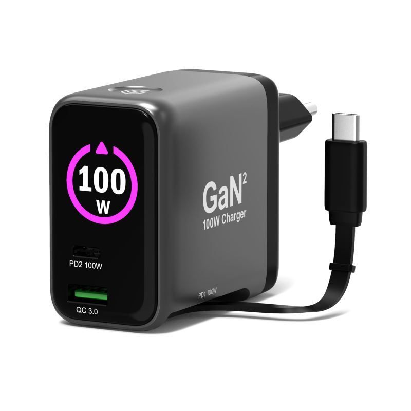 Port Designs GaN2 PD 100W Wall Charger with 70cm USB-C cable Black Port Designs GaN2 PD 100W Wall Charger with 70cm USB-C cable Black