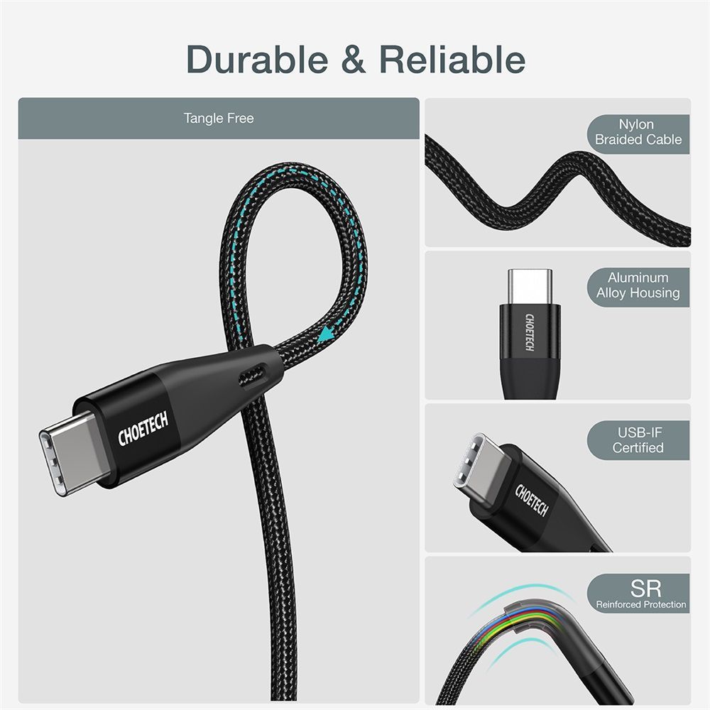 Choetech XCC-1003 PD60W USB-C to USB-C cable 1,2m Black