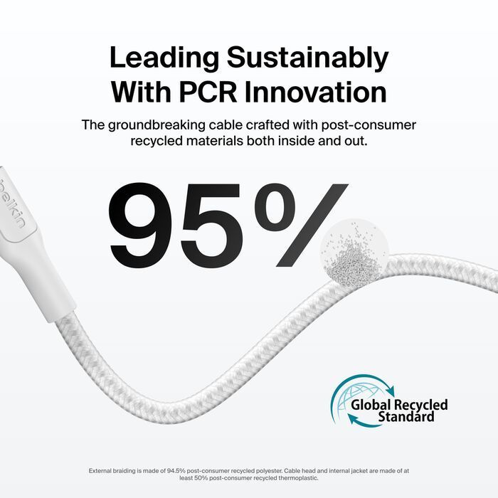 Belkin Braided USB-A to USB-C Cable 15W 2m White Belkin Braided USB-A to USB-C Cable 15W 2m White