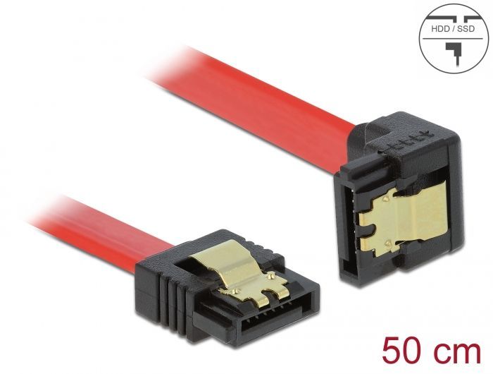 DeLock SATA 6 Gb/s Cable straight to downwards angled 50cm Red DeLock SATA 6 Gb/s Cable straight to downwards angled 50cm Red