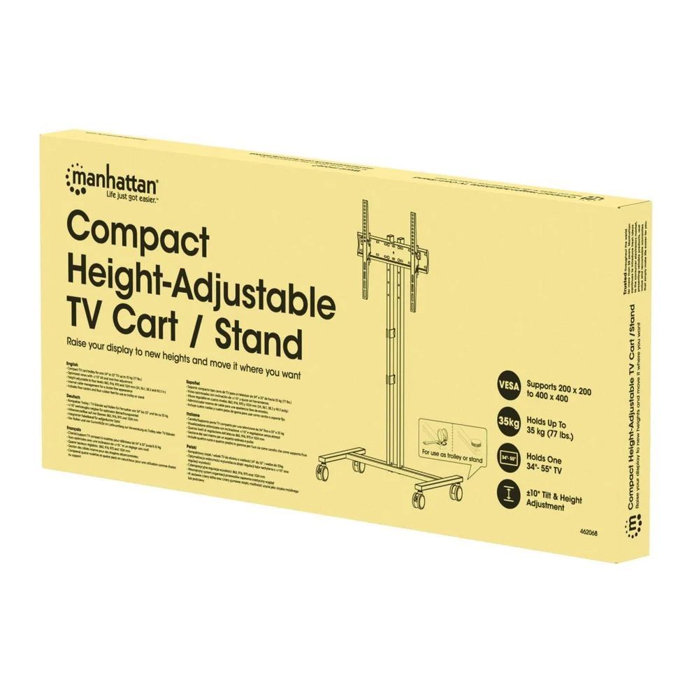 Manhattan Compact Height-Adjustable TV Cart / Stand 34"-55" Black