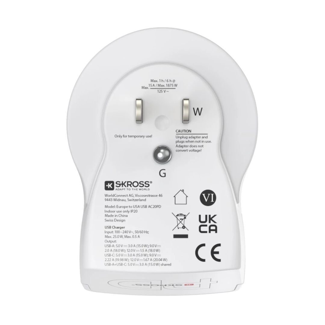 SKROSS USA - EU 30W átalakító utazó adapter White