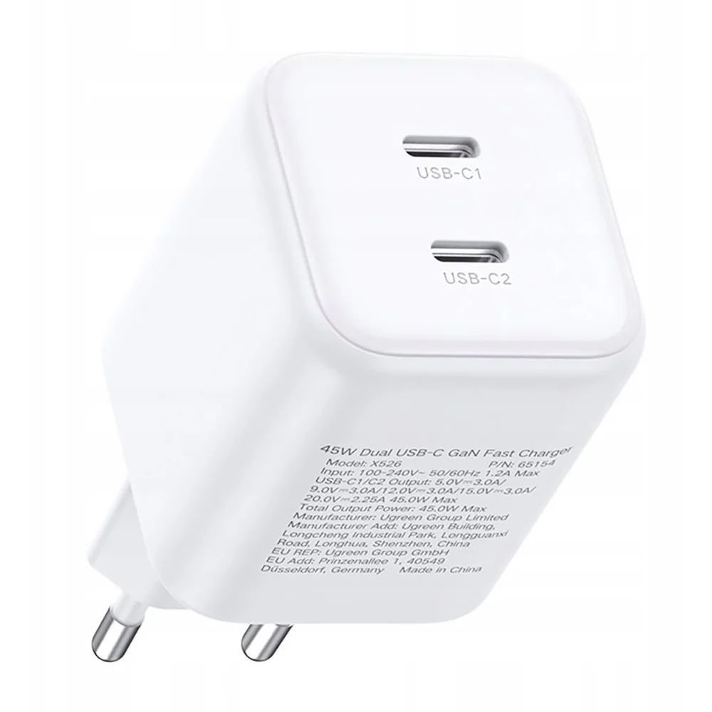 UGREEN Dual Network charger 45W 2x USB-C PD 3.0 GaN White UGREEN Dual Network charger 45W 2x USB-C PD 3.0 GaN White