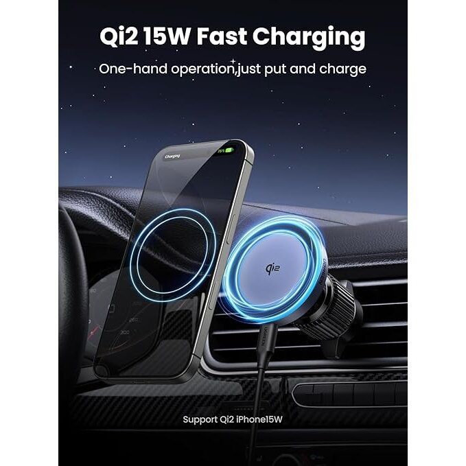 UGREEN Magnetic Wireless Car Charger Qi2 15W Air Vent Mountable Gray UGREEN Magnetic Wireless Car Charger Qi2 15W Air Vent Mountable Gray