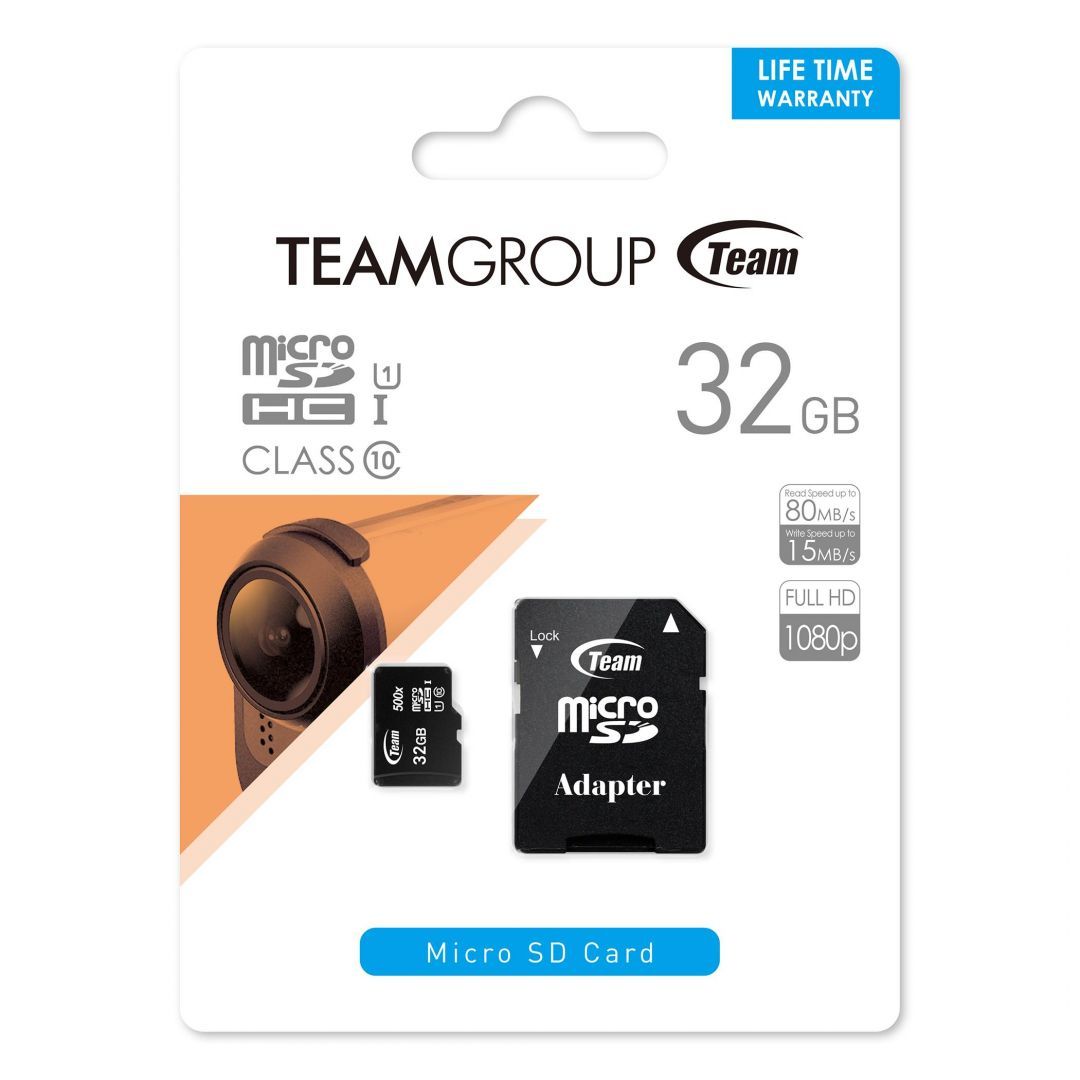 TeamGroup 32GB microSDHC Class10 UHS-I Black + adapterrel TeamGroup 32GB microSDHC Class10 UHS-I Black + adapterrel