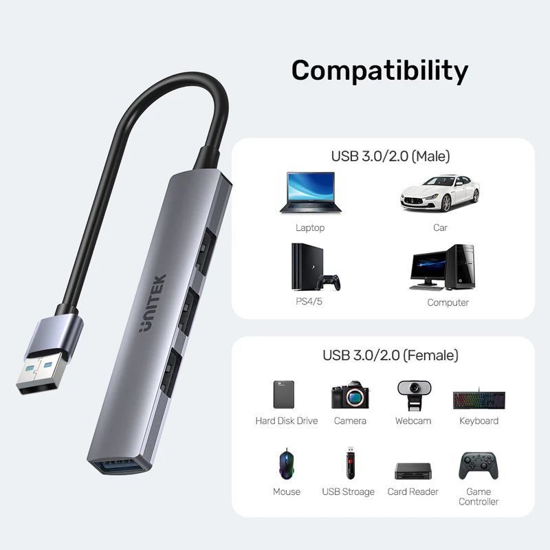 Unitek 4-in-1 USB-A Hub Space Grey