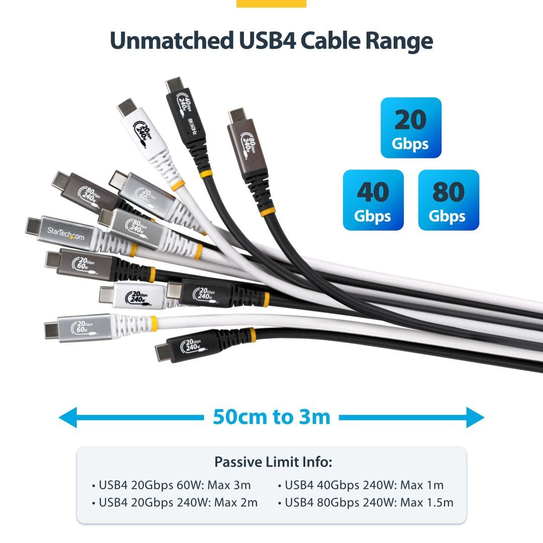 Startech USB4 USB-C to USB-C 4K 120Hz 240W cable 2m White Startech USB4 USB-C to USB-C 4K 120Hz 240W cable 2m White
