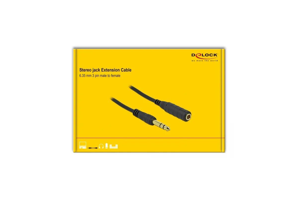 DeLock 6,35mm jack male/famale cable 10m Black DeLock 6,35mm jack male/famale cable 10m Black