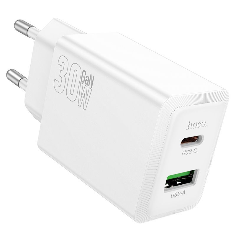 Hoco 71 Nuevo PD30W+QC3.0 GAN USB-C USB-A charger White Hoco 71 Nuevo PD30W+QC3.0 GAN USB-C USB-A charger White